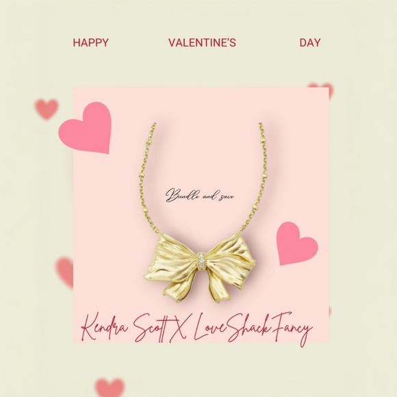 Kendra Scott ×LoveShackFancy Gold Bow With Crystal Necklace Limited New - Picture 2 of 9
